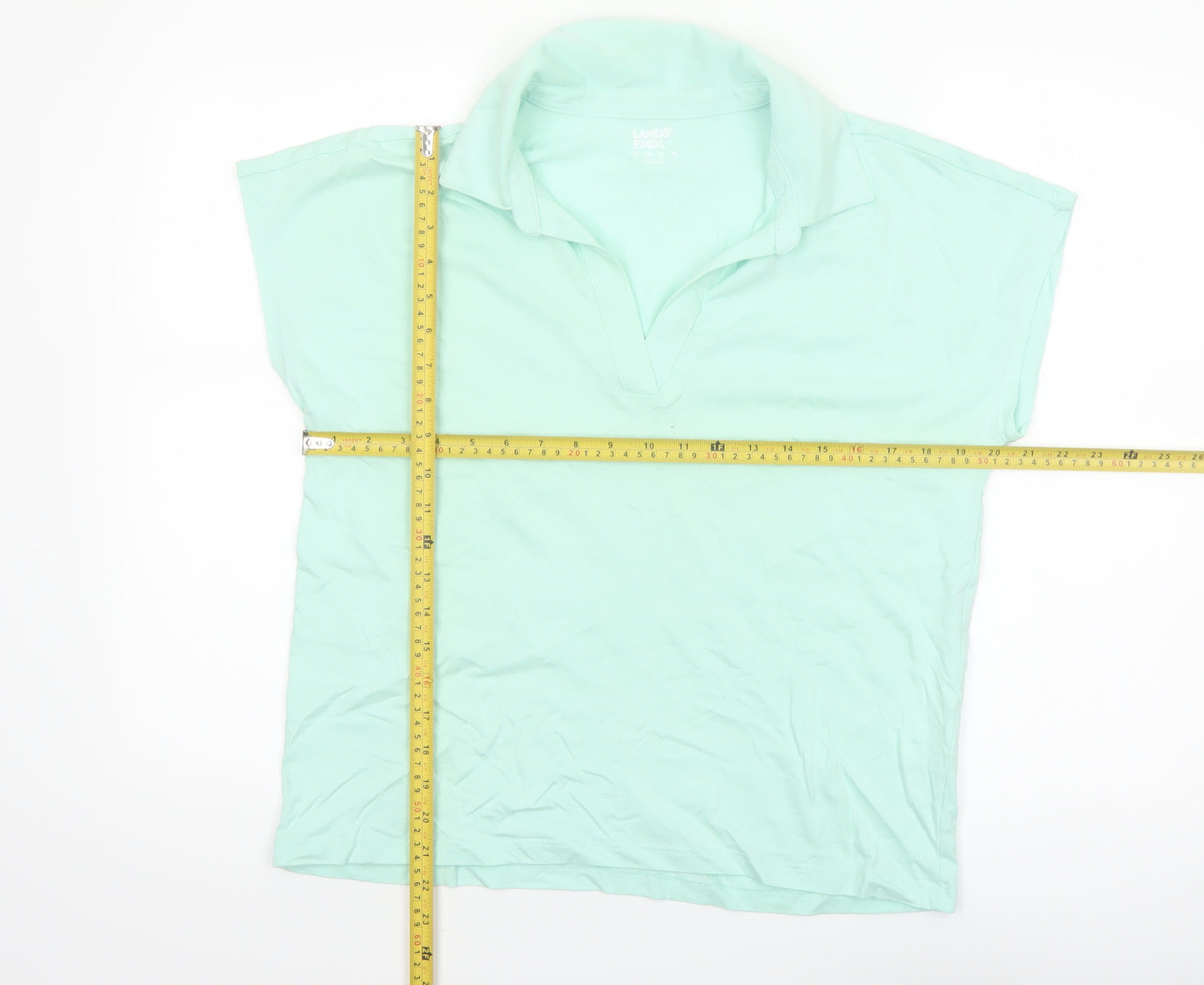 Lands' End Women's Green Cotton Polo Shirt Size M