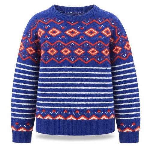 M&Co Women Blue Geometric Striped Crew Neck Jumper Size 12