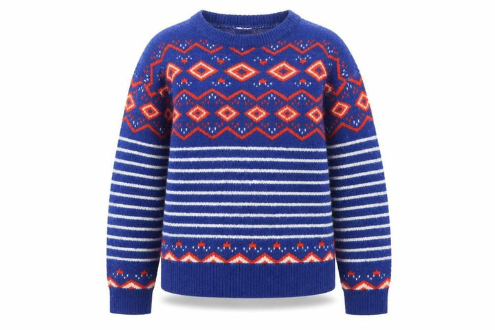 M&Co Women Blue Geometric Striped Crew Neck Jumper Size 12