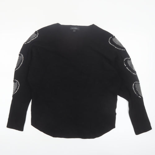 Blue Vanilla Women's Black Studded Mesh Sleeve Knit Jumper S