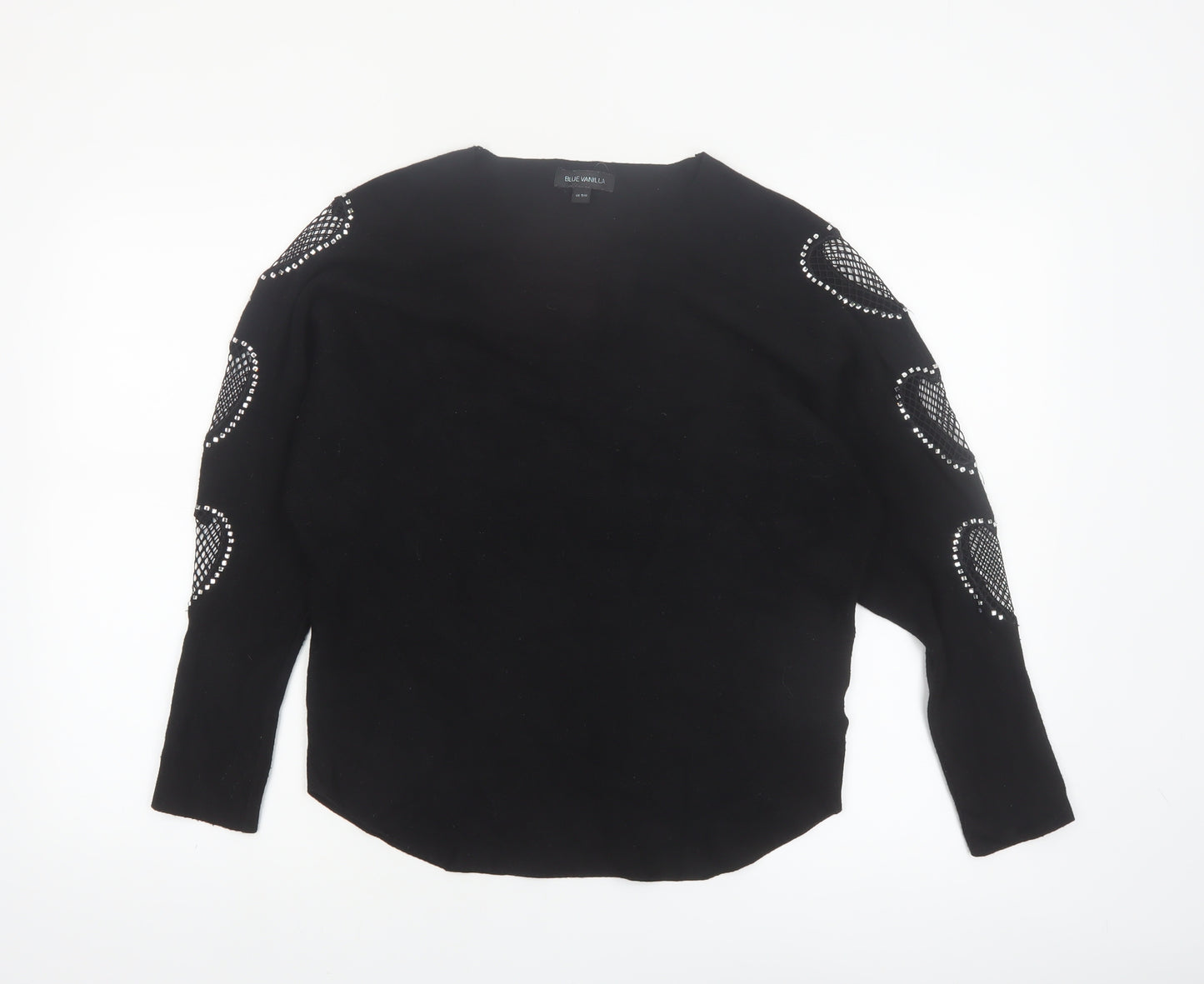 Blue Vanilla Women's Black Studded Mesh Sleeve Knit Jumper S