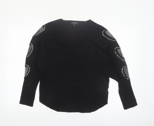 Blue Vanilla Women's Black Studded Mesh Sleeve Knit Jumper S