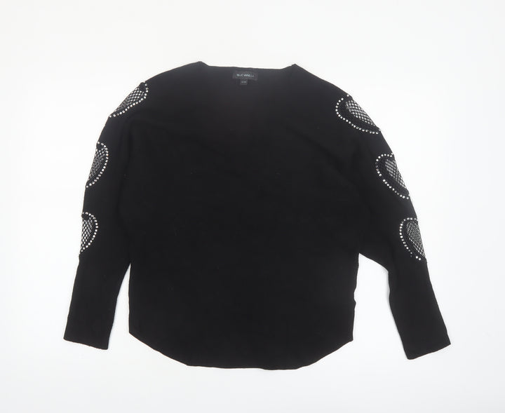 Blue Vanilla Women's Black Studded Mesh Sleeve Knit Jumper S