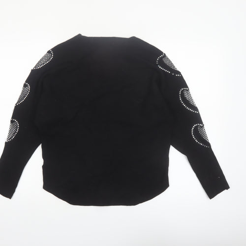 Blue Vanilla Women's Black Studded Mesh Sleeve Knit Jumper S