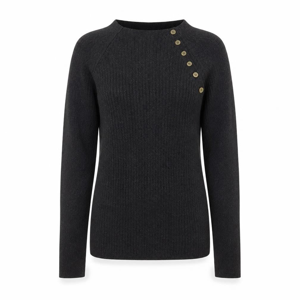 Topshop Women's Black High Neck Button Detail Knit Jumper Size M