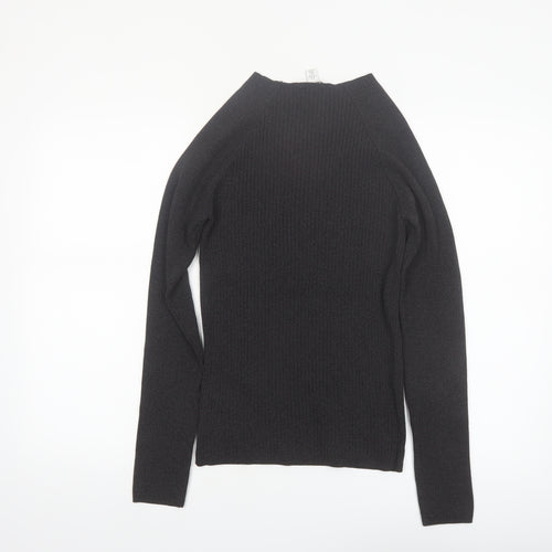 Topshop Women's Black High Neck Button Detail Knit Jumper Size M
