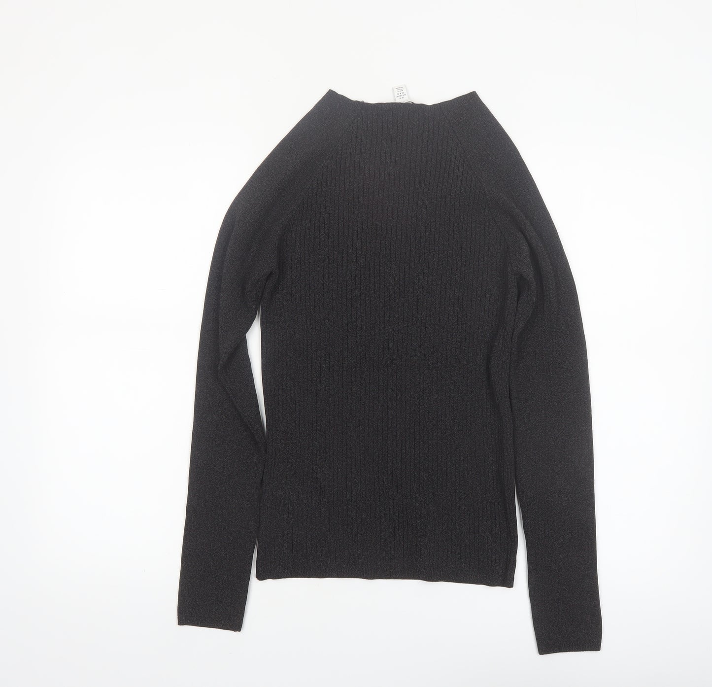 Topshop Women's Black High Neck Button Detail Knit Jumper Size M