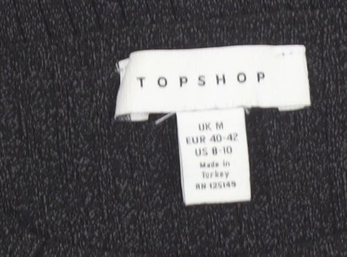 Topshop Women's Black High Neck Button Detail Knit Jumper Size M