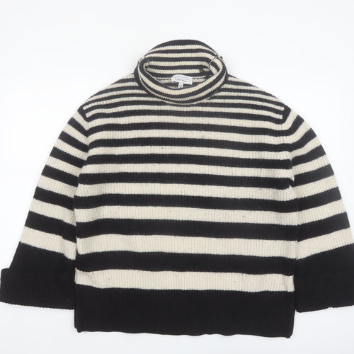 & Other Stories Women Black Stripe Roll Neck Wool Jumper Size 12