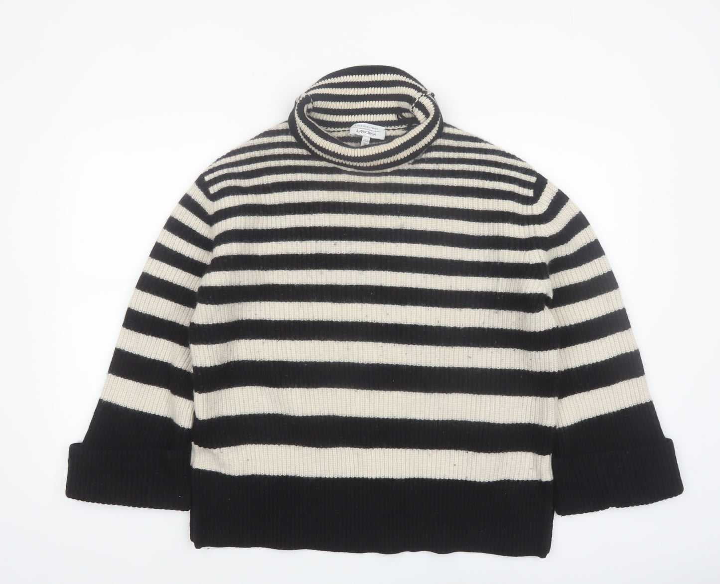 & Other Stories Women Black Stripe Roll Neck Wool Jumper Size 12