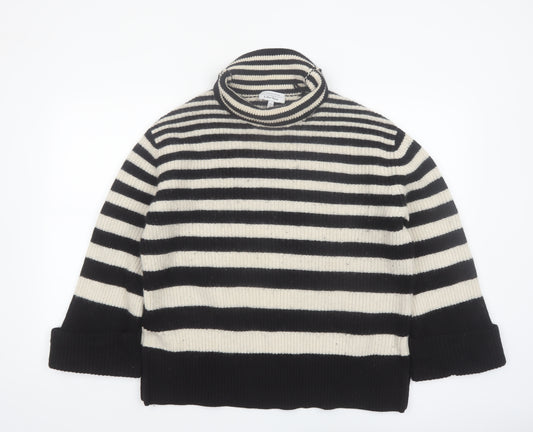 & Other Stories Women Black Stripe Roll Neck Wool Jumper Size 12