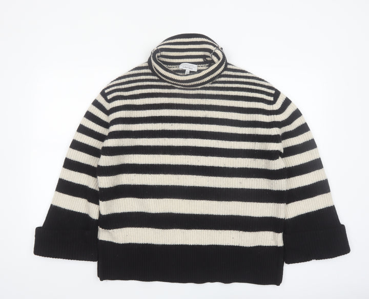 & Other Stories Women Black Stripe Roll Neck Wool Jumper Size 12