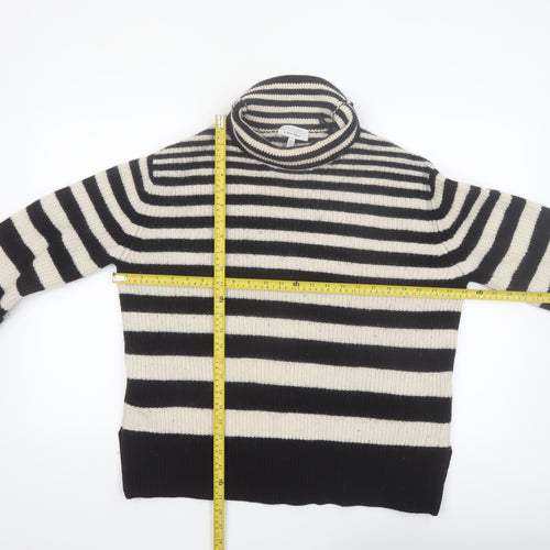 & Other Stories Women Black Stripe Roll Neck Wool Jumper Size 12