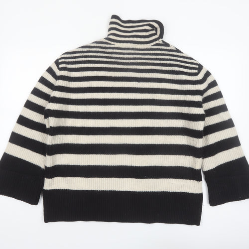 & Other Stories Women Black Stripe Roll Neck Wool Jumper Size 12