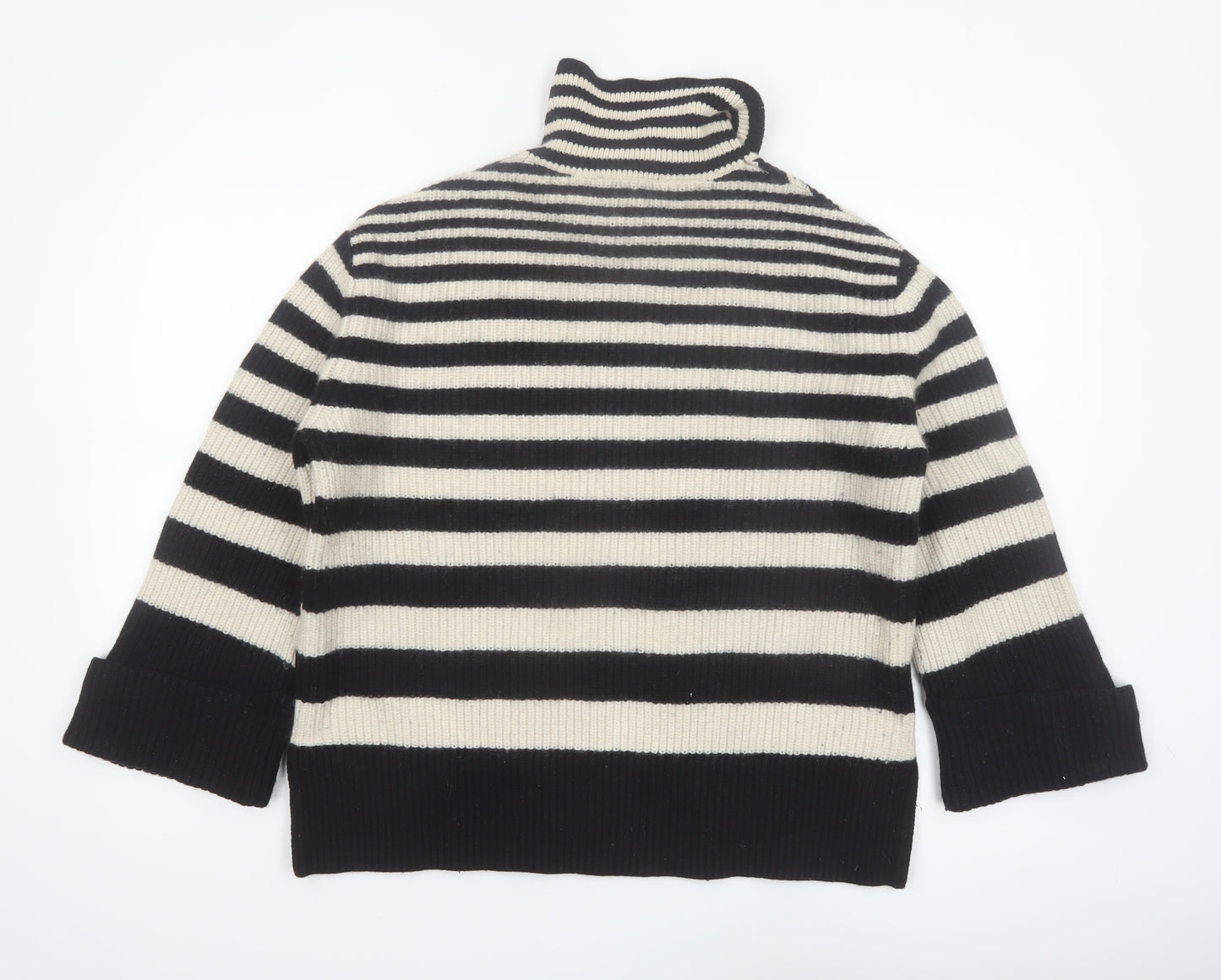 & Other Stories Women Black Stripe Roll Neck Wool Jumper Size 12