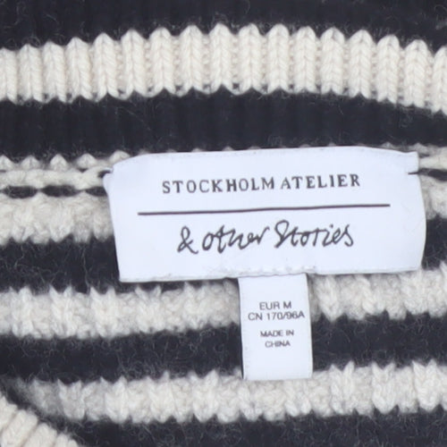& Other Stories Women Black Stripe Roll Neck Wool Jumper Size 12