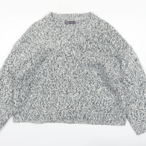 Marks and Spencer Women's Grey XL Chunky Knit V-Neck Jumper