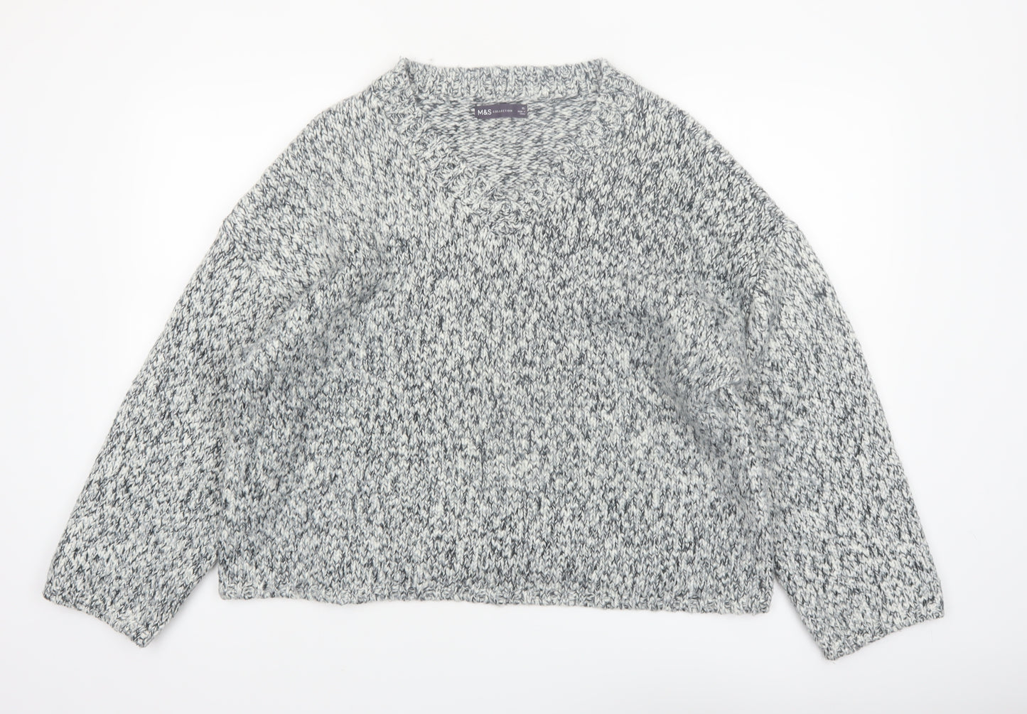 Marks and Spencer Women's Grey XL Chunky Knit V-Neck Jumper