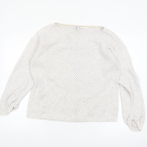 Fat Face Women's Ivory Open-Knit Cotton Jumper Size 12