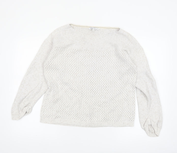 Fat Face Women's Ivory Open-Knit Cotton Jumper Size 12