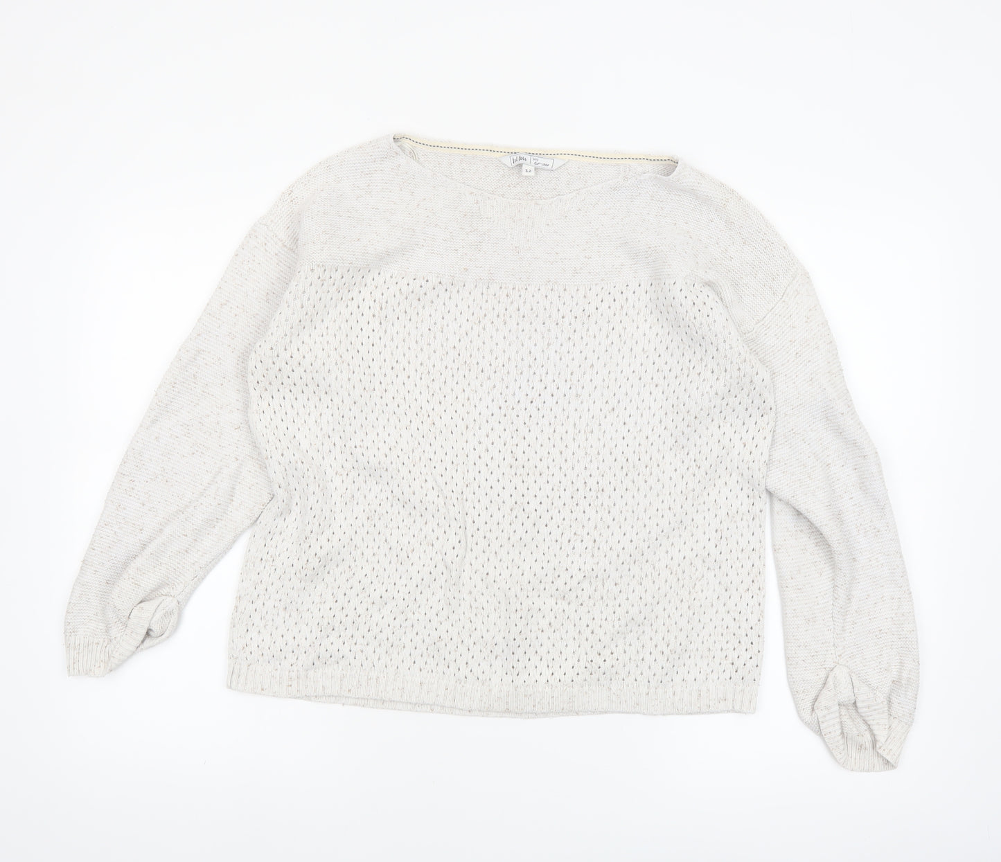 Fat Face Women's Ivory Open-Knit Cotton Jumper Size 12