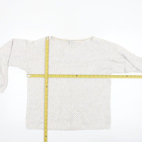 Fat Face Women's Ivory Open-Knit Cotton Jumper Size 12