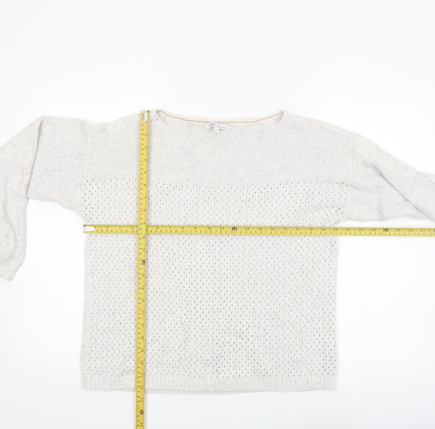 Fat Face Women's Ivory Open-Knit Cotton Jumper Size 12