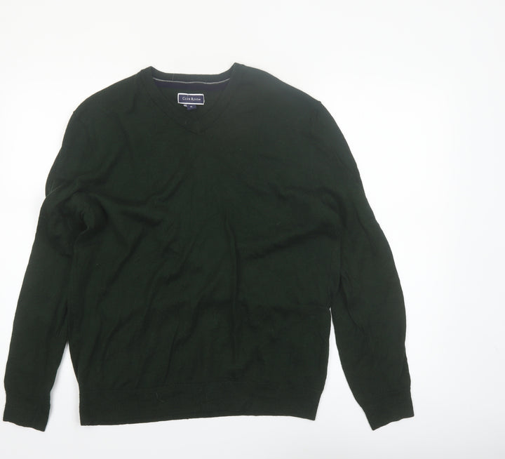 Club Room Men's Green Lambswool V-Neck Jumper XL Classic Fit