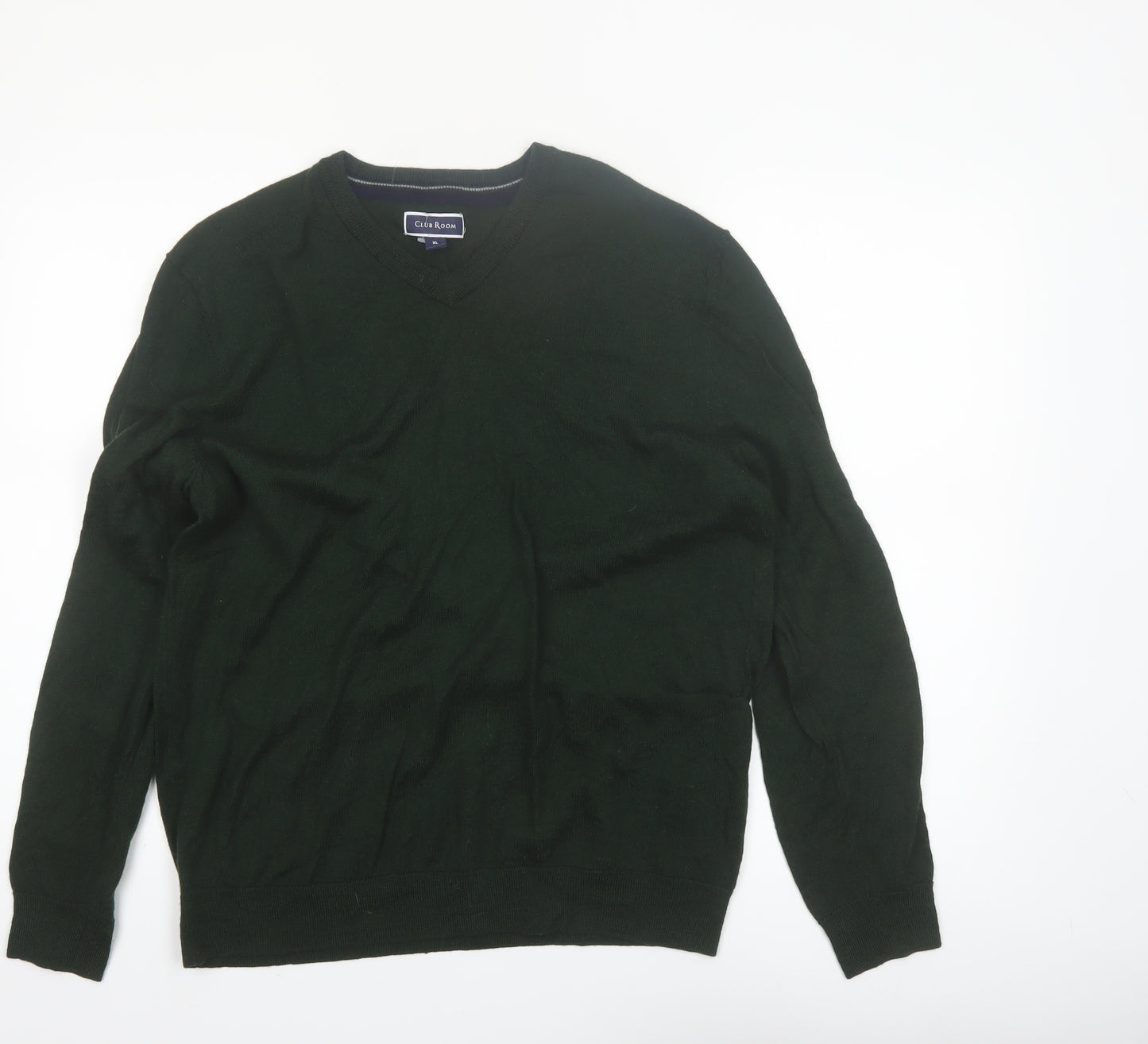 Club Room Men's Green Lambswool V-Neck Jumper XL Classic Fit