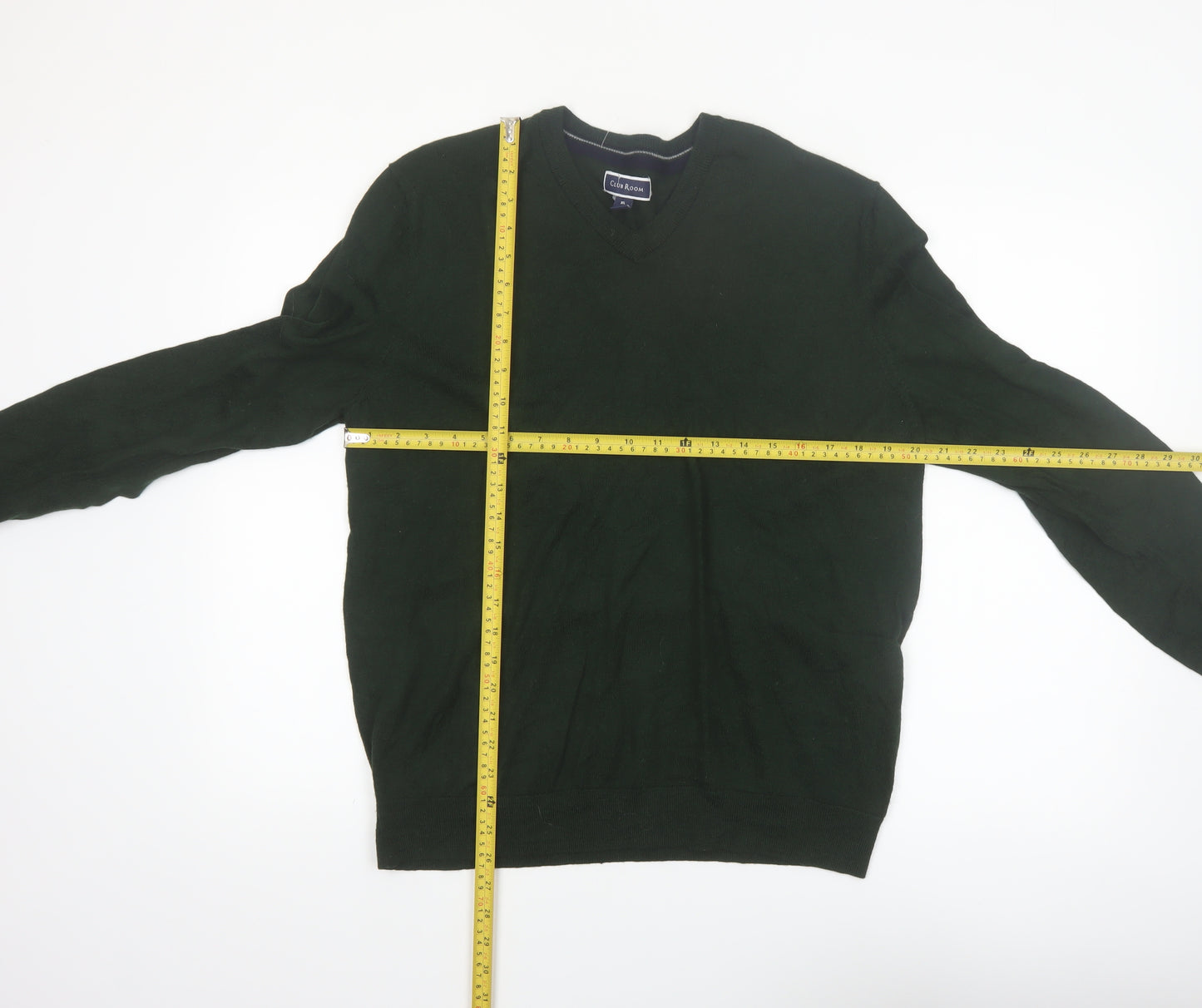 Club Room Men's Green Lambswool V-Neck Jumper XL Classic Fit