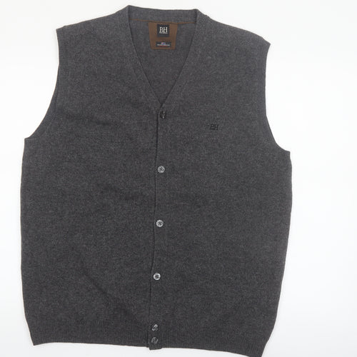 Pedro del Hierro Men's Grey Wool Button Vest 2XL Classic Knit