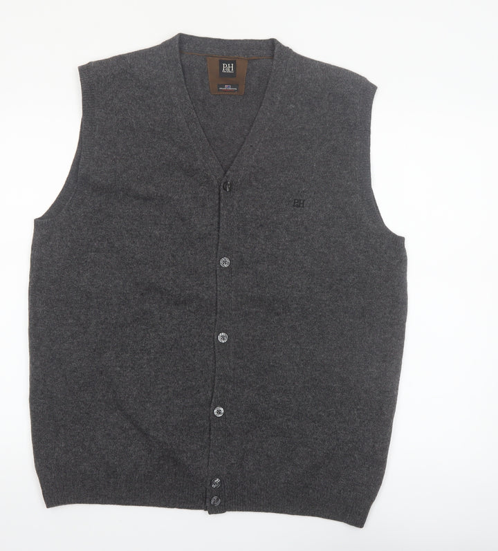 Pedro del Hierro Men's Grey Wool Button Vest 2XL Classic Knit