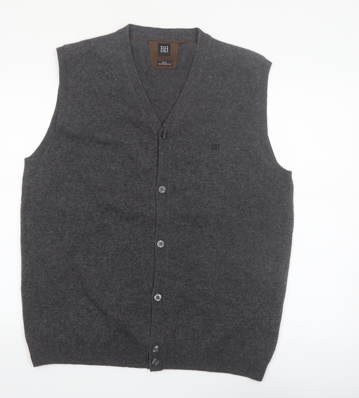 Pedro del Hierro Men's Grey Wool Button Vest 2XL Classic Knit