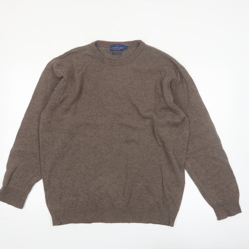 Atlantic Bay Men's Brown Lambswool Crew Neck Jumper Size L