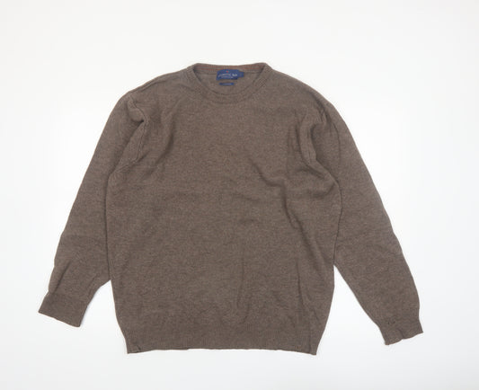 Atlantic Bay Men's Brown Lambswool Crew Neck Jumper Size L