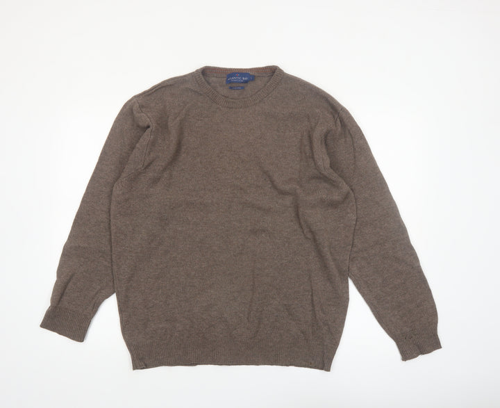 Atlantic Bay Men's Brown Lambswool Crew Neck Jumper Size L