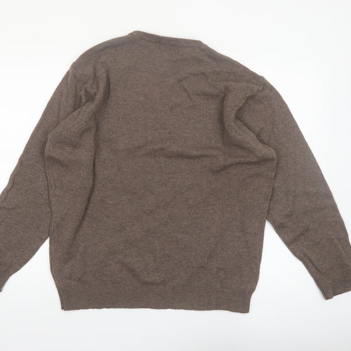 Atlantic Bay Men's Brown Lambswool Crew Neck Jumper Size L