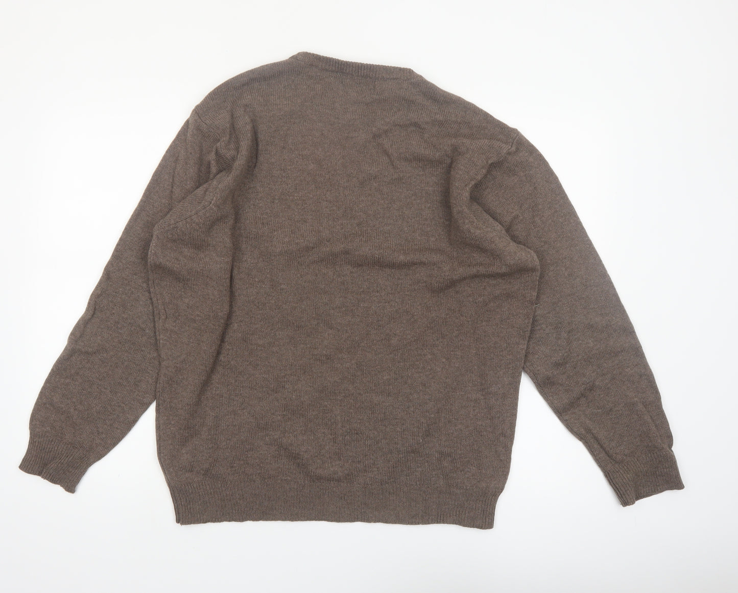 Atlantic Bay Men's Brown Lambswool Crew Neck Jumper Size L
