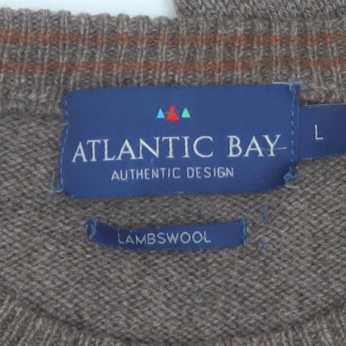 Atlantic Bay Men's Brown Lambswool Crew Neck Jumper Size L
