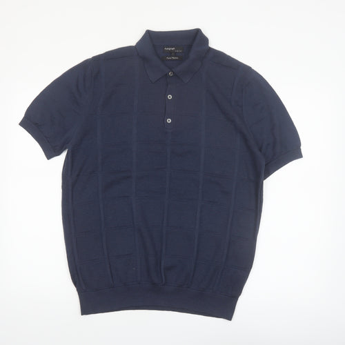 Marks and Spencer Autograph Men’s Blue Merino Wool Slim Fit Polo L