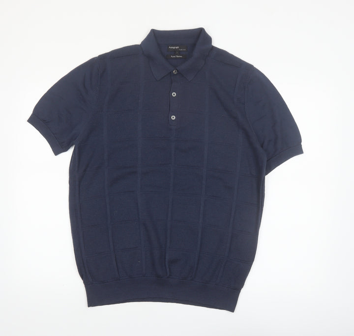Marks and Spencer Autograph Men’s Blue Merino Wool Slim Fit Polo L