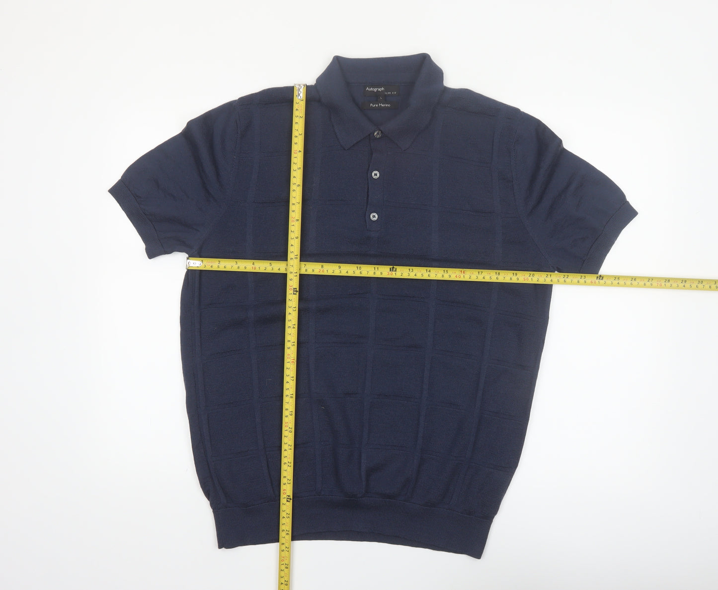 Marks and Spencer Autograph Men’s Blue Merino Wool Slim Fit Polo L