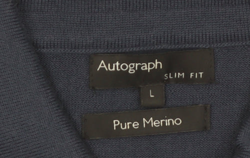 Marks and Spencer Autograph Men’s Blue Merino Wool Slim Fit Polo L