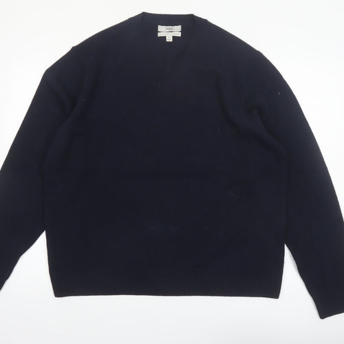 Marks and Spencer Men's Blue Wool V-Neck Jumper XL Regular Fit