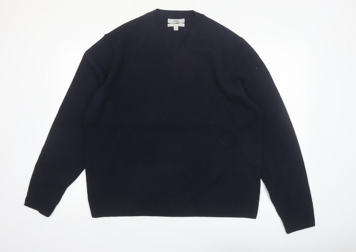 Marks and Spencer Men's Blue Wool V-Neck Jumper XL Regular Fit