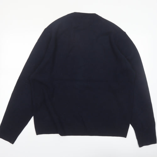 Marks and Spencer Men's Blue Wool V-Neck Jumper XL Regular Fit