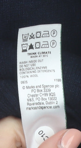 Marks and Spencer Men's Blue Wool V-Neck Jumper XL Regular Fit