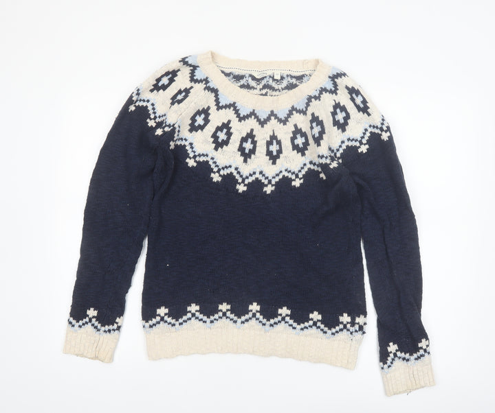 FatFace Womens Blue Fair Isle Cotton Jumper Size 12
