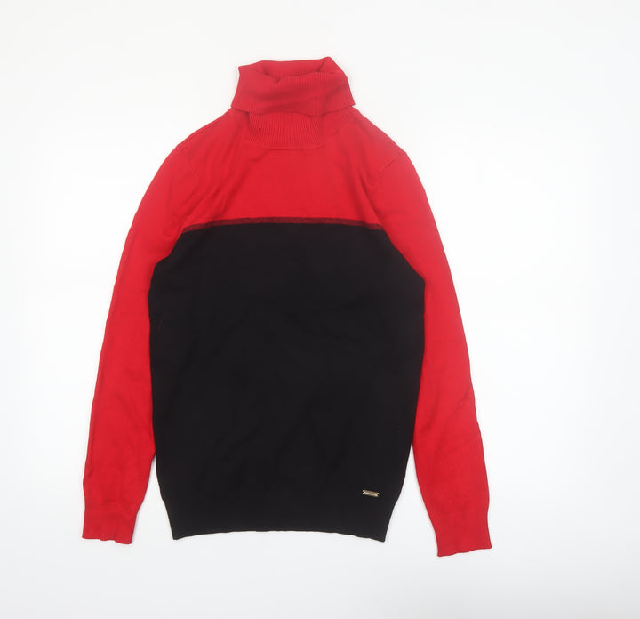 Calvin Klein Mens Red Black Roll Neck Jumper Size M