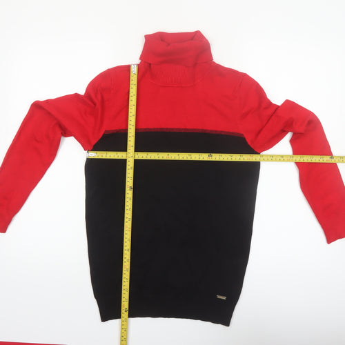Calvin Klein Mens Red Black Roll Neck Jumper Size M